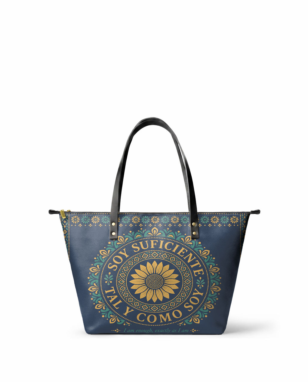 "Soy suficiente, tal y como soy" ver.7 Leather Tote Bag - front view | Paleta Bags