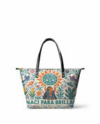 "Nací para brillar" ver.2 Leather Tote Bag - front view | Paleta Bags