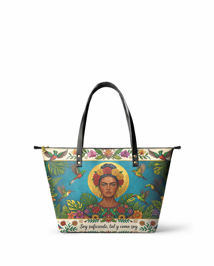 "Soy suficiente, tal y como soy" ver.11 Leather Tote Bag