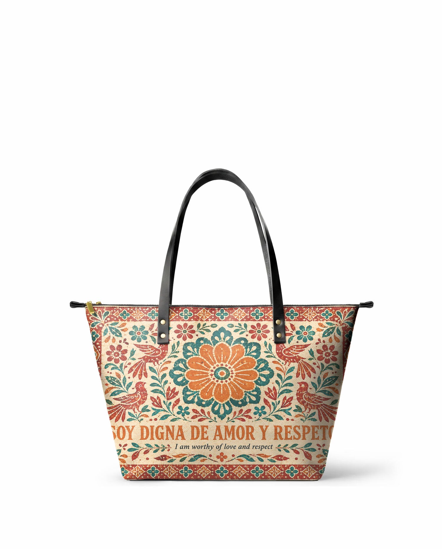 "Otomi Wild Embroidery" ver.5 Leather Tote Bag - front view | Paleta Bags