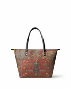 "Usa tus raíces con orgullo" ver.2 Leather Tote Bag - front view | Paleta Bags