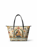 "Mi amor propio es sagrado" ver.1 Leather Tote Bag - front view | Paleta Bags