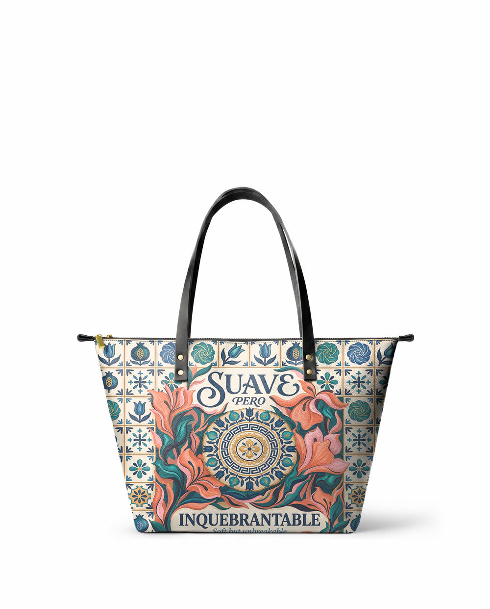 "Suave pero inquebrantable" ver.6 Leather Tote Bag - front view | Paleta Bags