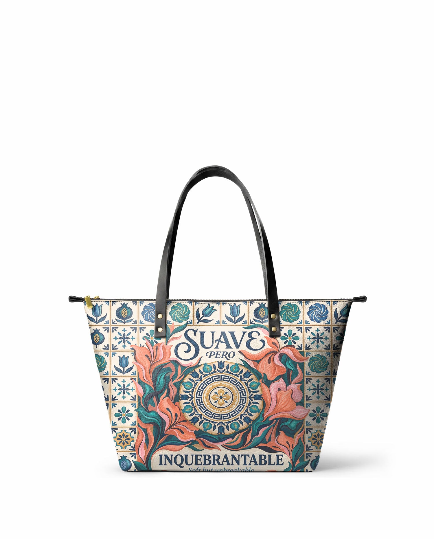 "Suave pero inquebrantable" ver.6 Leather Tote Bag - front view | Paleta Bags