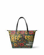"Como la flor, regreso cada primavera" ver.1 Leather Tote Bag - front view | Paleta Bags