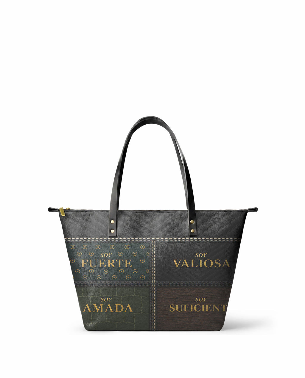 "LAS CUATRO VERDADES" ver.2 Leather Tote Bag - front view | Paleta Bags