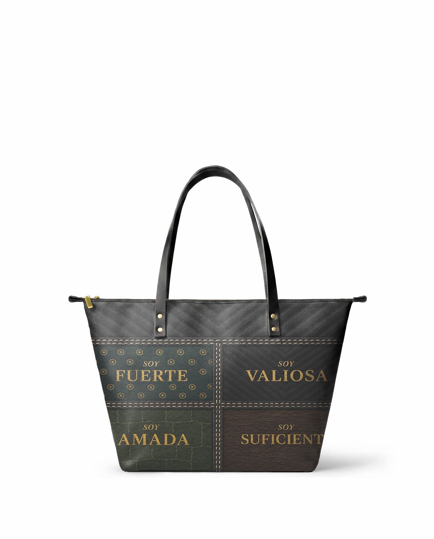 "LAS CUATRO VERDADES" ver.2 Leather Tote Bag - front view | Paleta Bags