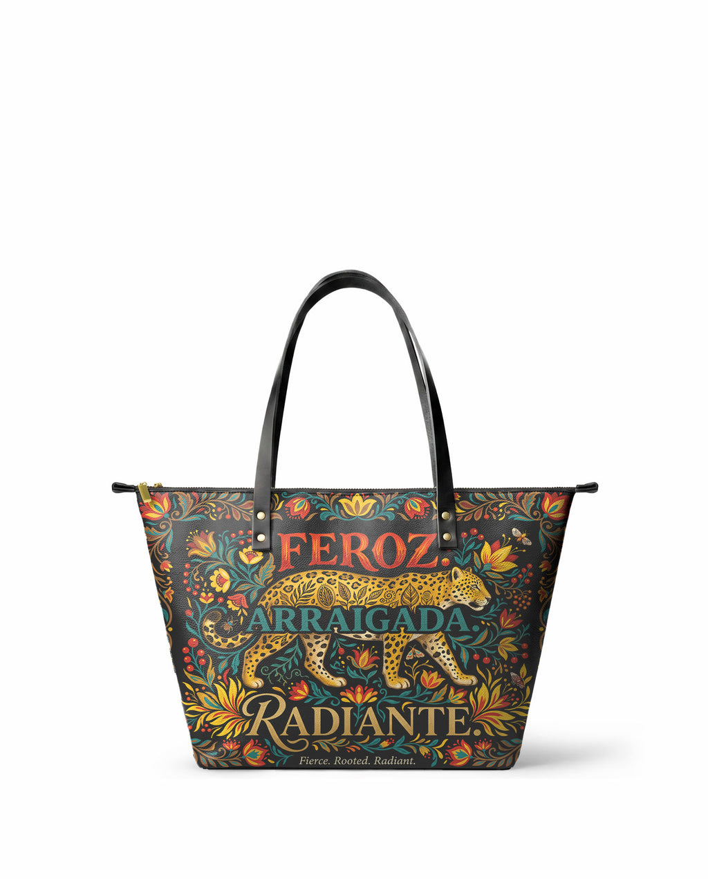 "Feroz. Arraigada. Radiante" ver.5 Leather Tote Bag - front view | Paleta Bags