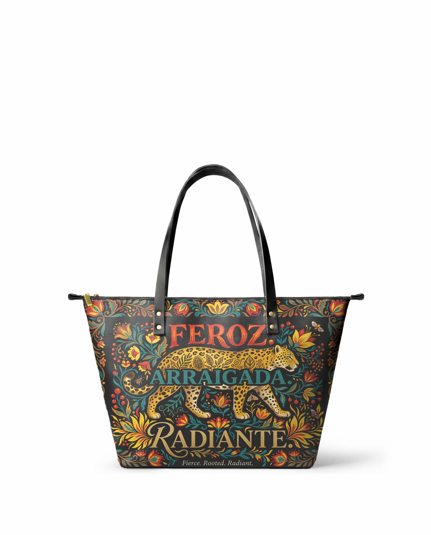 "Feroz. Arraigada. Radiante" ver.5 Leather Tote Bag - front view | Paleta Bags