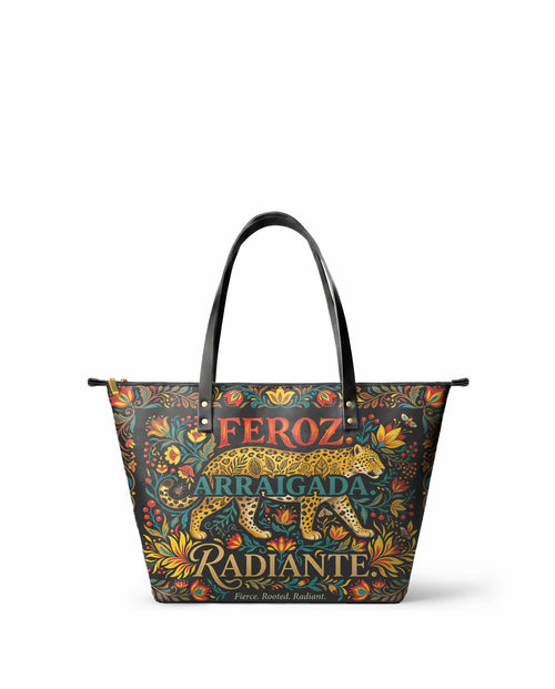 "Feroz. Arraigada. Radiante" ver.5 Leather Tote Bag - front view | Paleta Bags