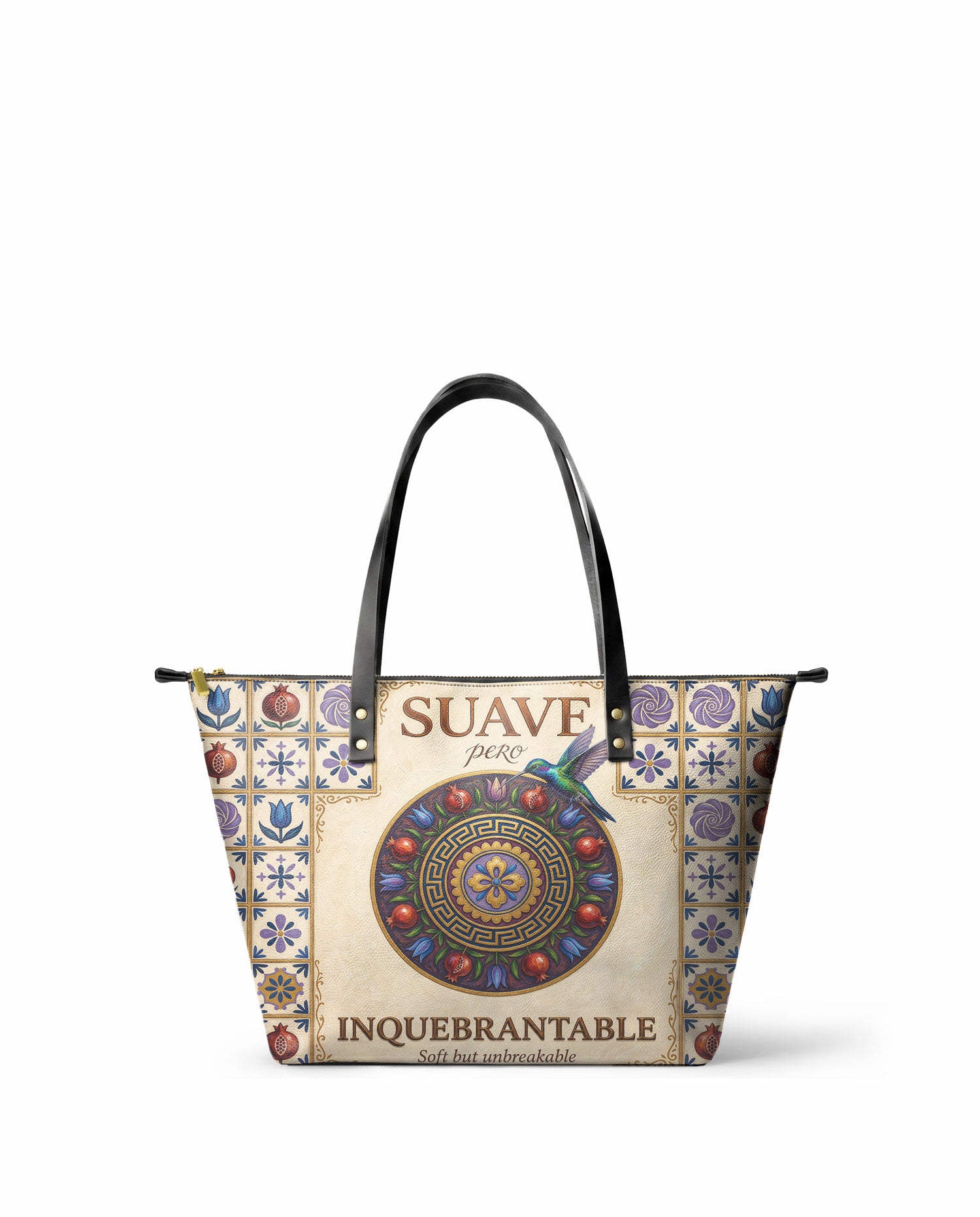 "Suave pero inquebrantable" ver.5 Leather Tote Bag - front view | Paleta Bags