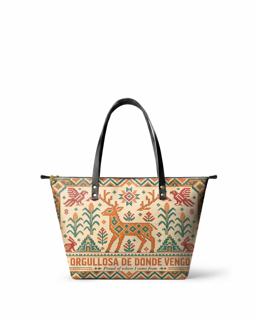 "Orgullosa de donde vengo" ver.1 Leather Tote Bag