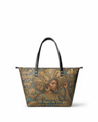 "Mi Raíz es Oro" ver.2 Leather Tote Bag - front view | Paleta Bags