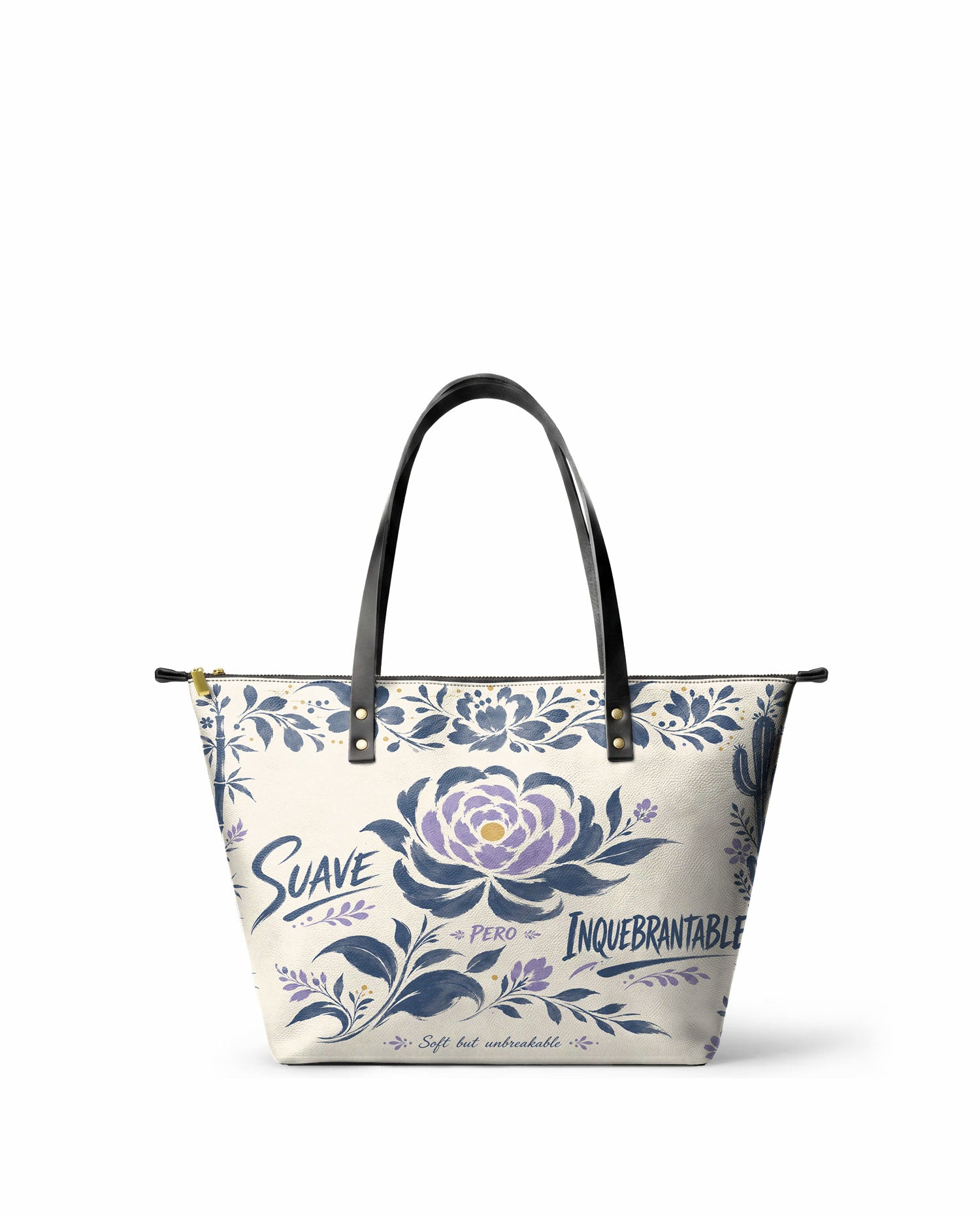 "Suave pero inquebrantable" ver.2 Leather Tote Bag - front view | Paleta Bags