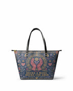 "Hecha a mano, hecha con amor" ver.4 Leather Tote Bag - front view | Paleta Bags