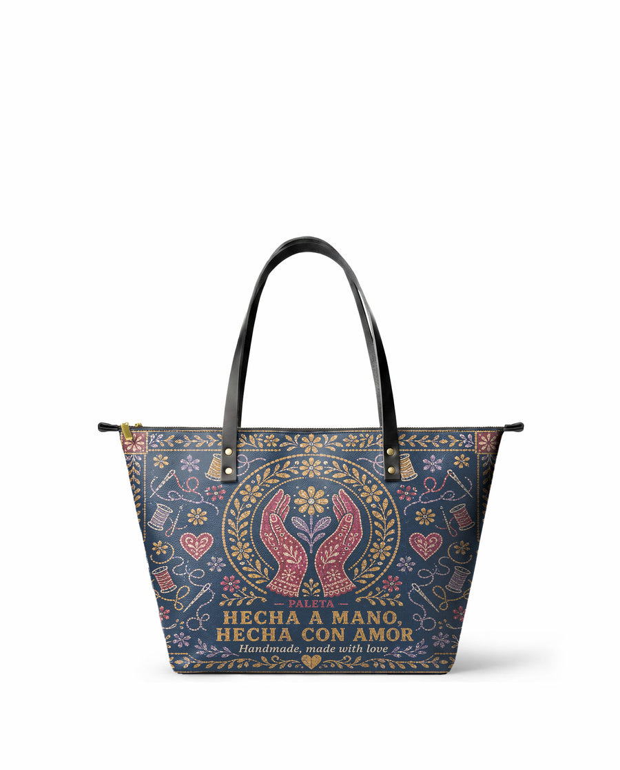 "Hecha a mano, hecha con amor" ver.4 Leather Tote Bag