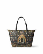 "Eres la mujer que alguna vez soñaste ser" ver.2 Leather Tote Bag - front view | Paleta Bags