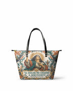 "El dolor me enseñó a ser fuerte" ver.5 Leather Tote Bag - front view | Paleta Bags