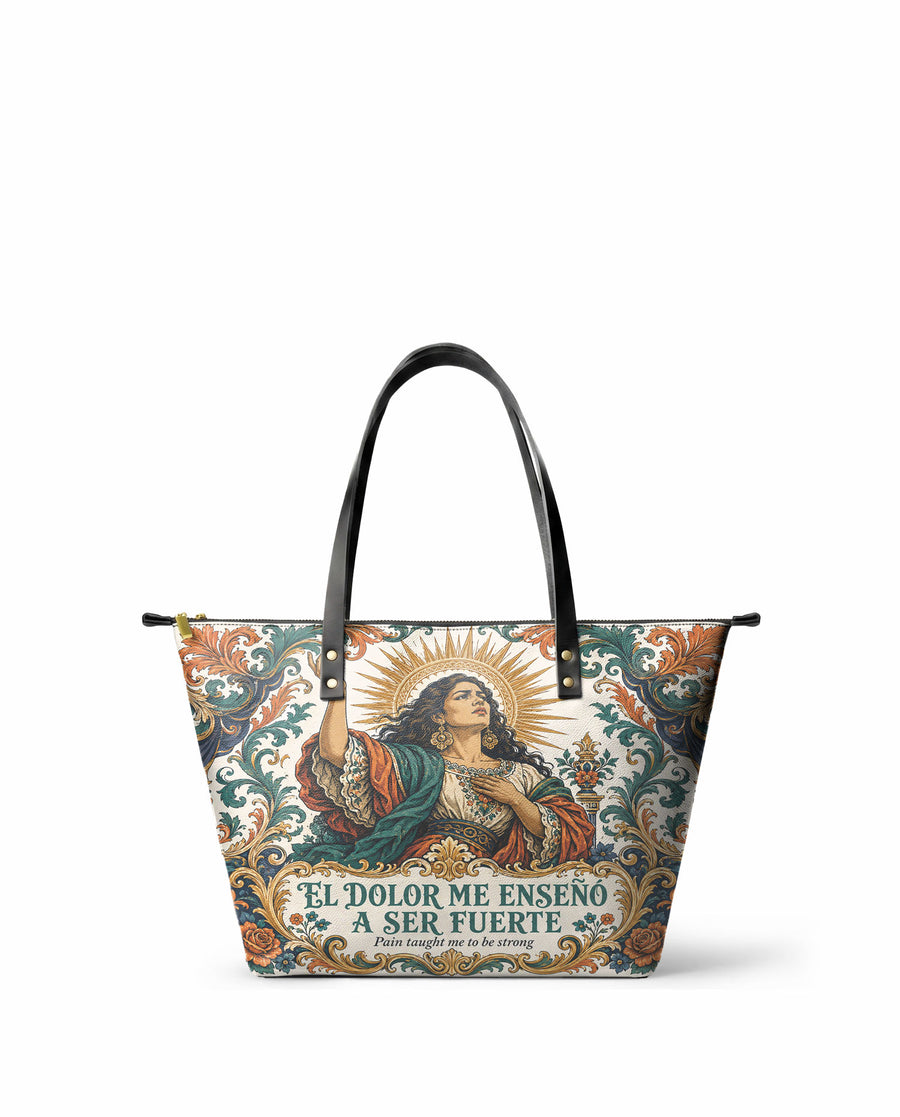 "El dolor me enseñó a ser fuerte" ver.5 Leather Tote Bag