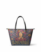 "De mis heridas nacen flores" ver.3 Leather Tote Bag - front view | Paleta Bags