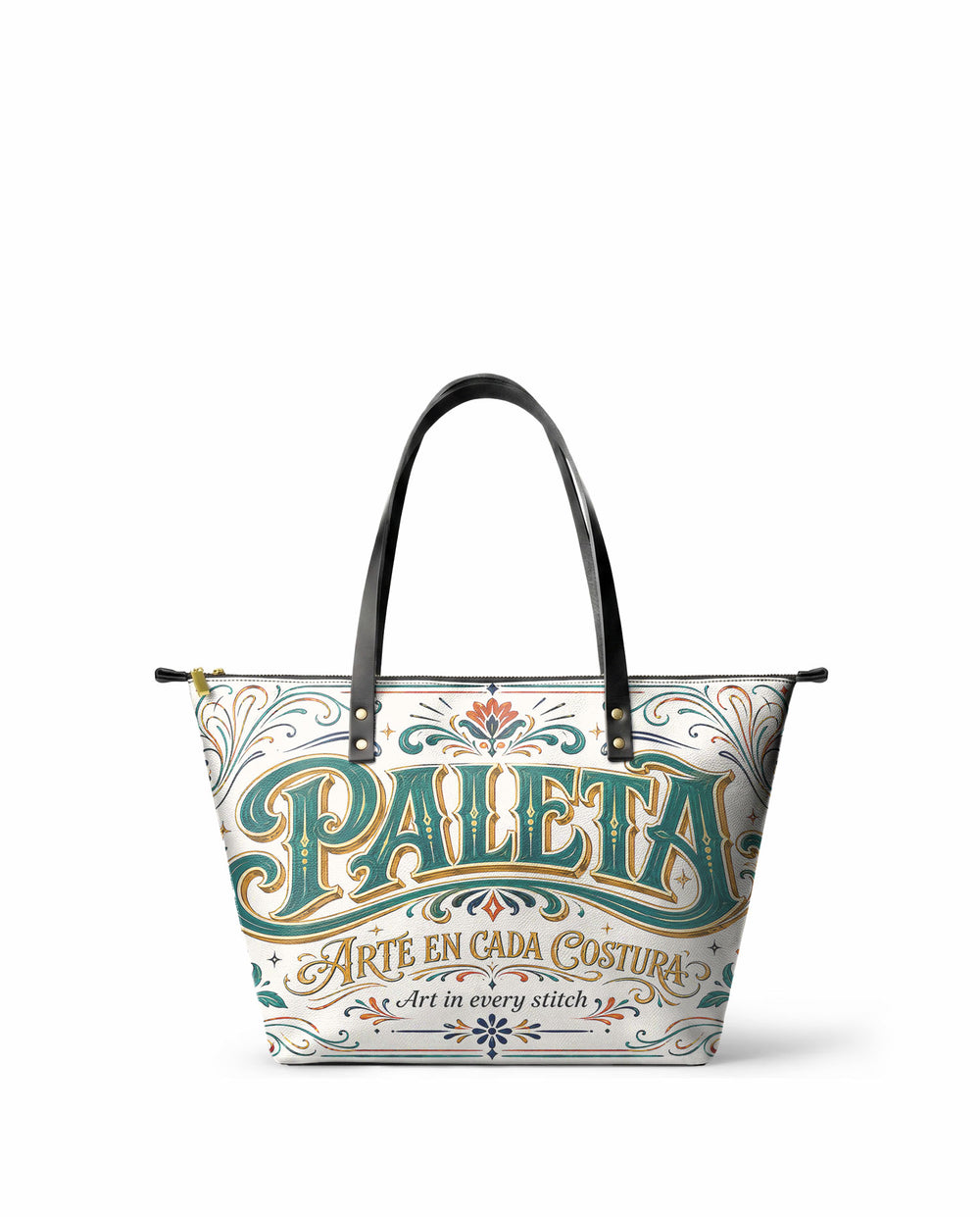 "La Paleta — Arte en cada costura" ver.2 Leather Tote Bag - front view | Paleta Bags