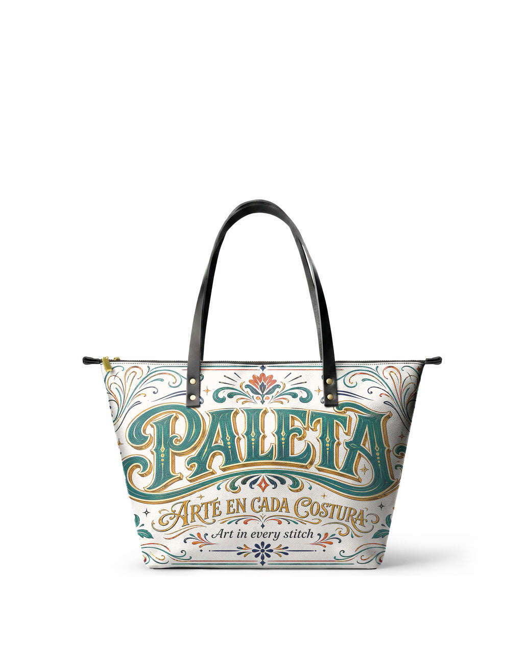"La Paleta — Arte en cada costura" ver.2 Leather Tote Bag - front view | Paleta Bags
