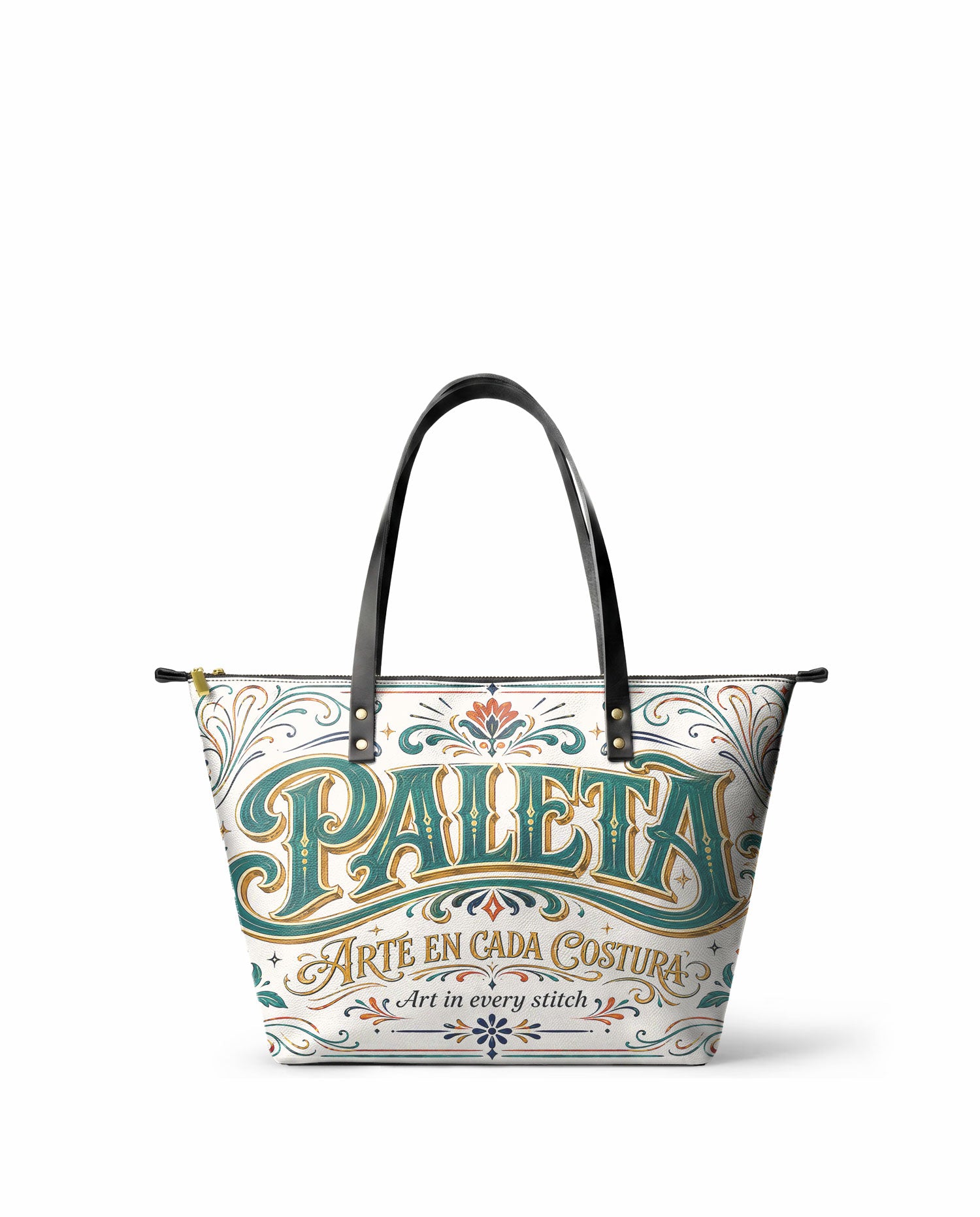 "La Paleta — Arte en cada costura" ver.2 Leather Tote Bag - front view | Paleta Bags