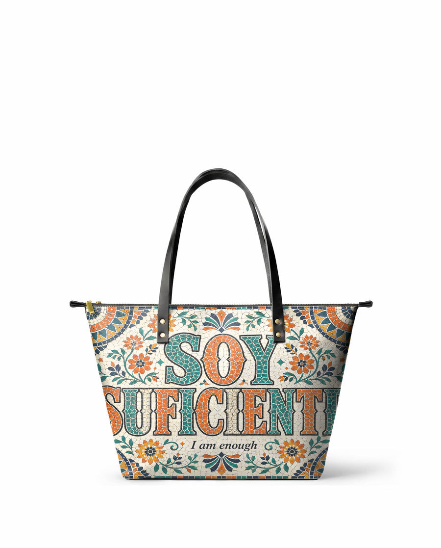 "Soy suficiente, tal y como soy" ver.4 Leather Tote Bag