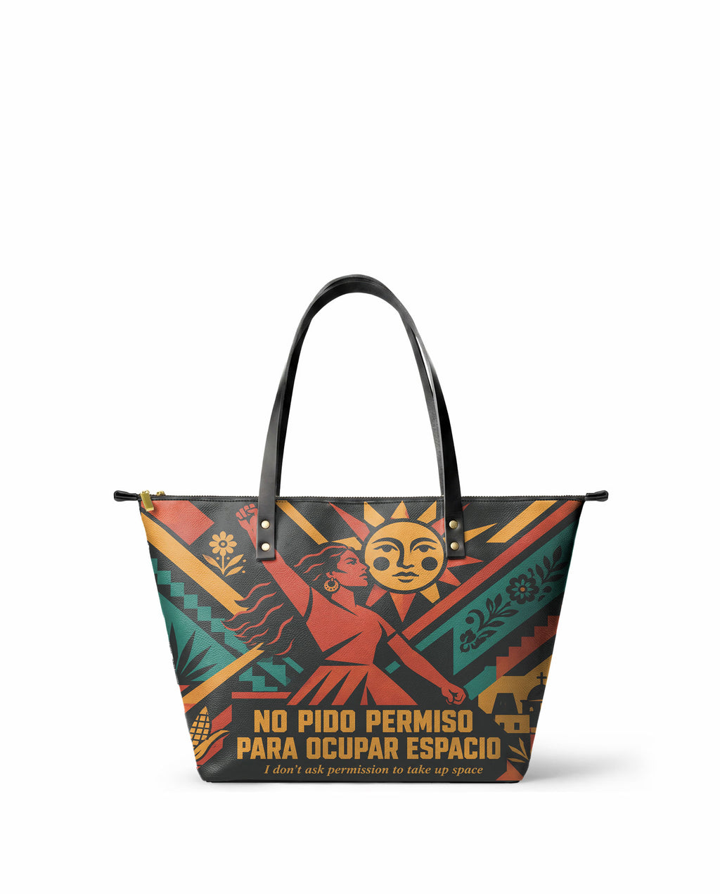 "No pido permiso para ocupar espacio" ver.1 Leather Tote Bag - front view | Paleta Bags