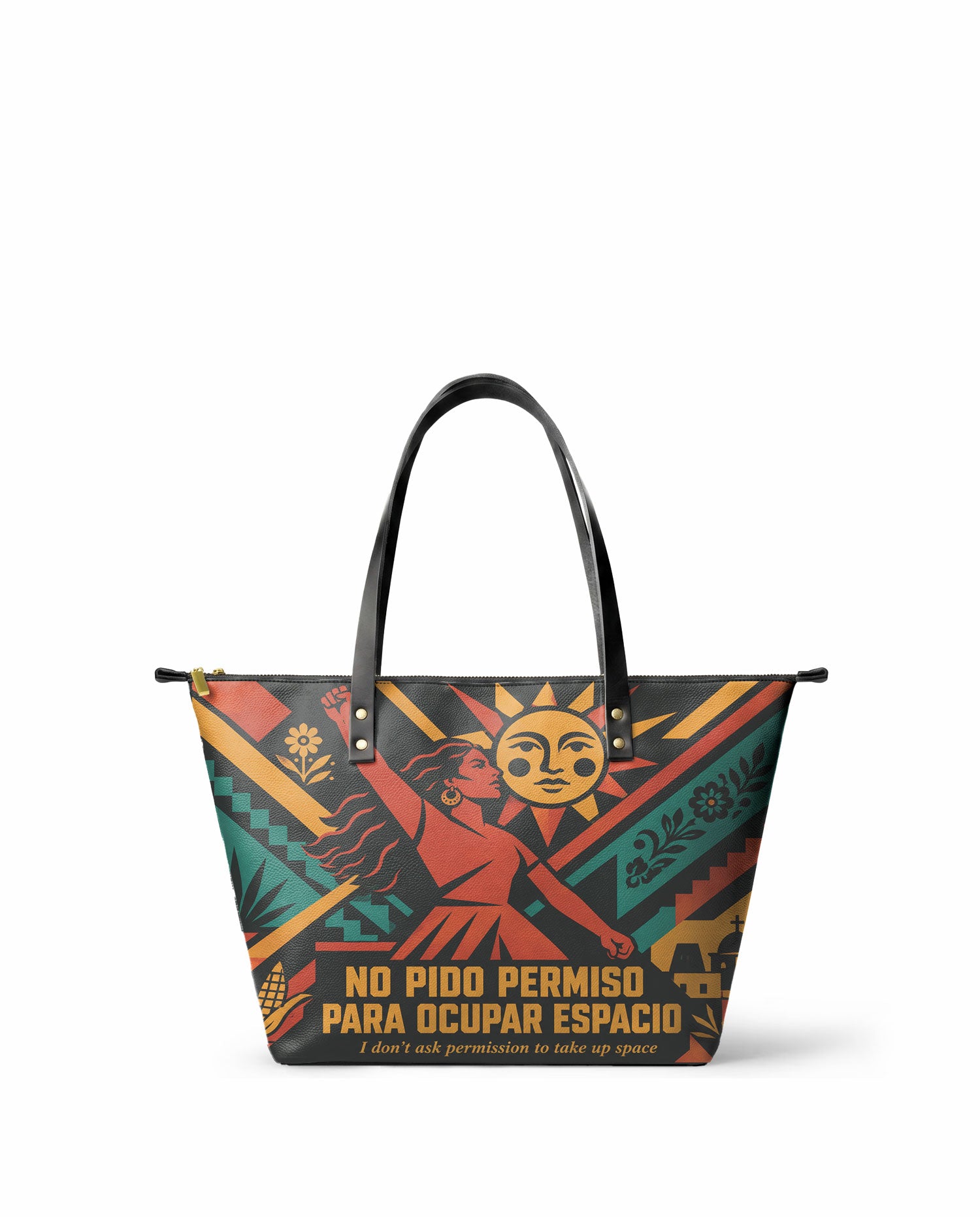 "No pido permiso para ocupar espacio" ver.1 Leather Tote Bag - front view | Paleta Bags