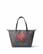"Mi amor propio es sagrado" ver.3 Leather Tote Bag - front view | Paleta Bags