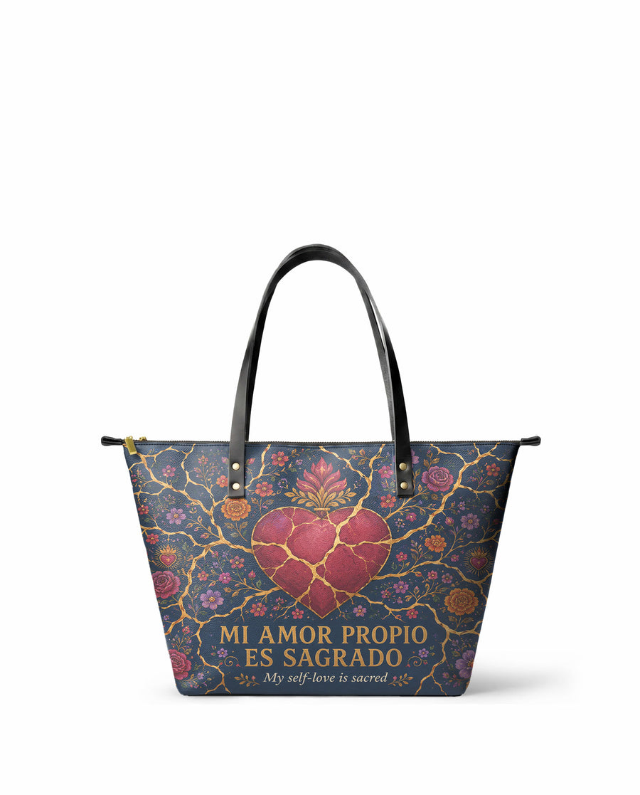 "Mi amor propio es sagrado" ver.3 Leather Tote Bag