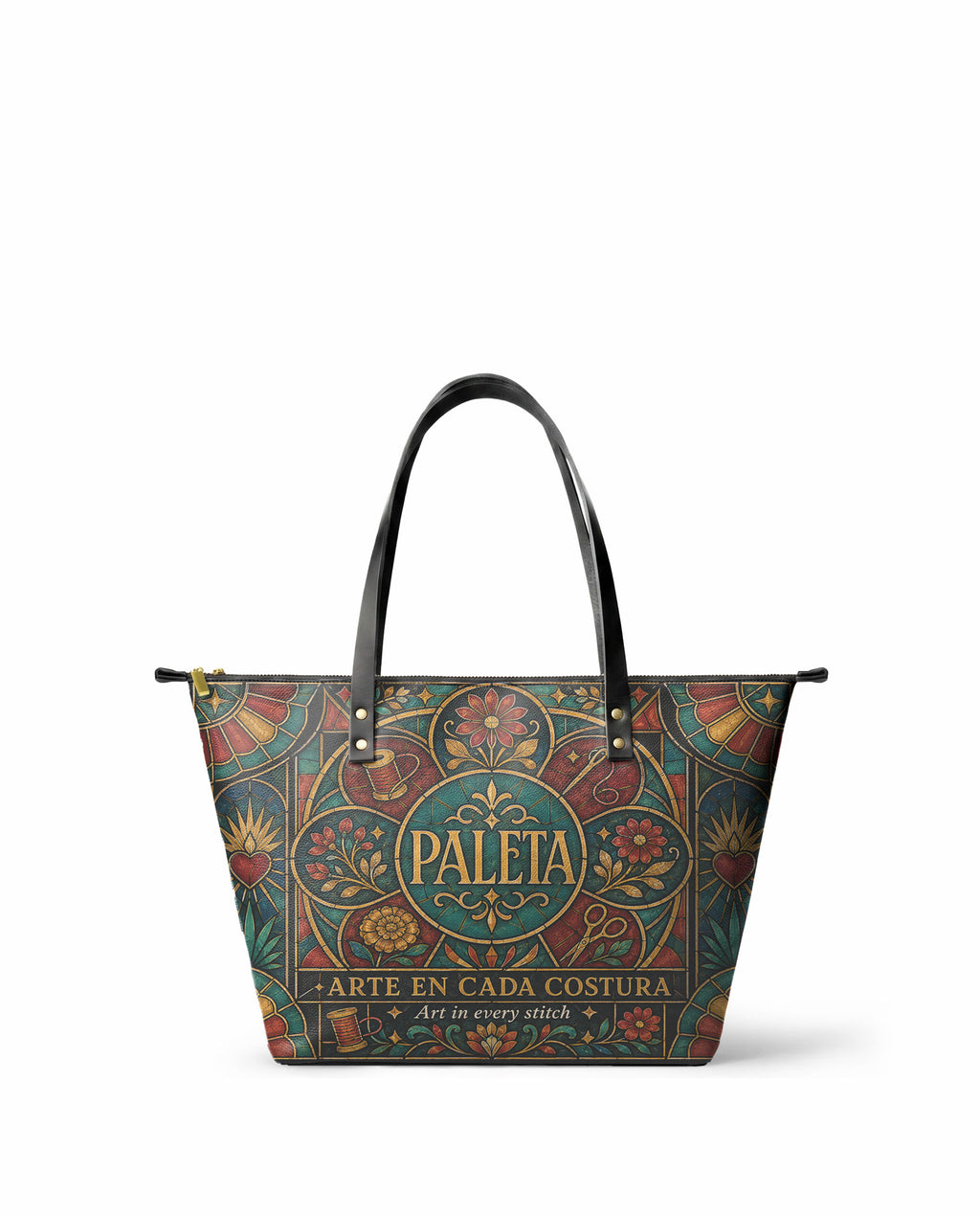 "La Paleta — Arte en cada costura" ver.5 Leather Tote Bag - front view | Paleta Bags