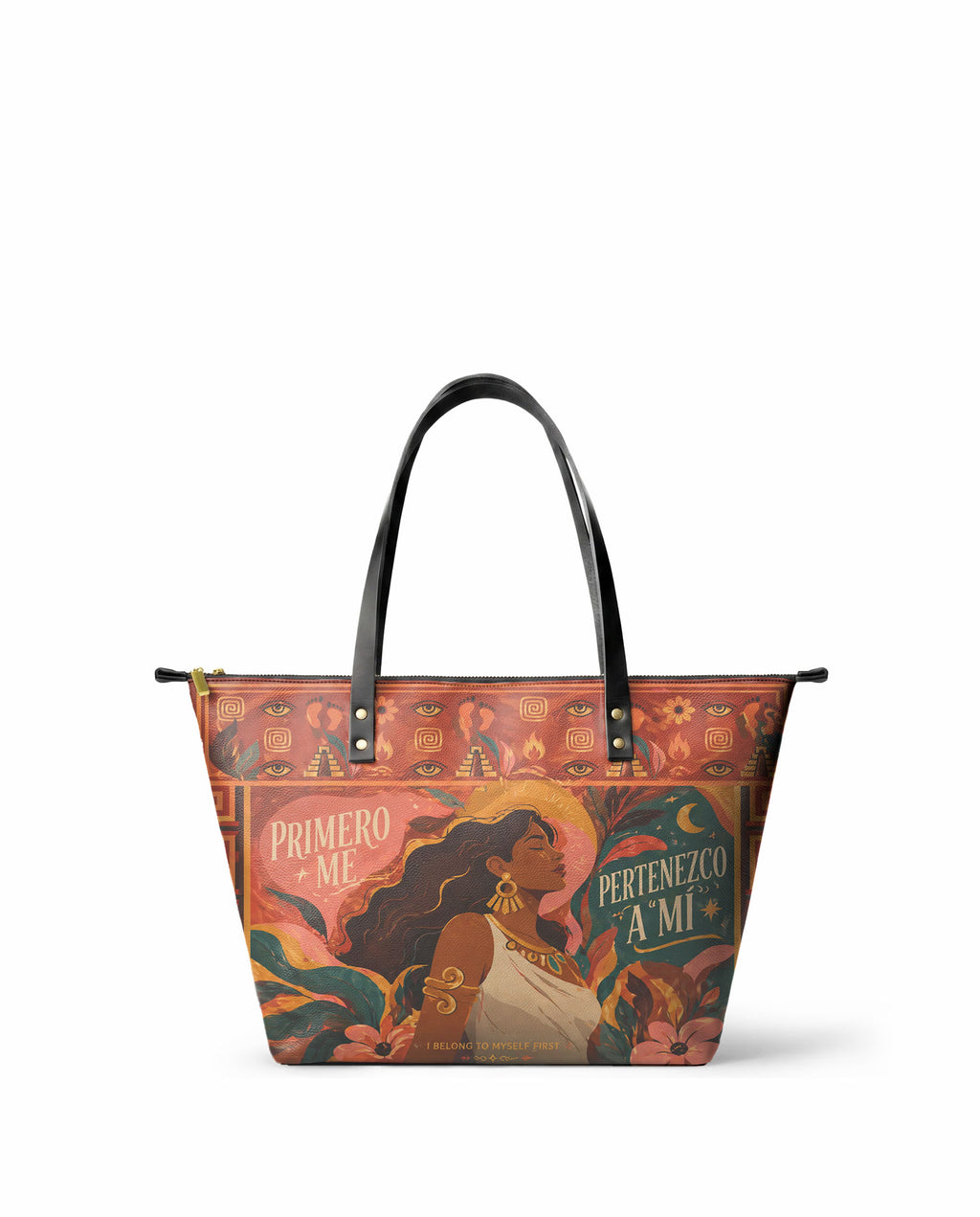 "Primero me pertenezco a mí" ver.2 Leather Tote Bag - front view | Paleta Bags