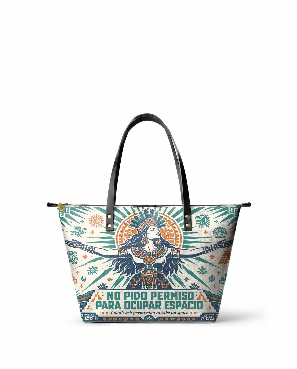 "No pido permiso para ocupar espacio" ver.4 Leather Tote Bag - front view | Paleta Bags