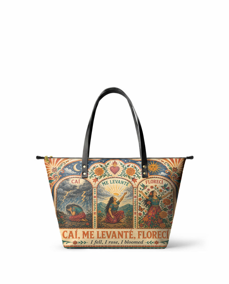"Caí, me levanté, florecí" ver.1 Leather Tote Bag