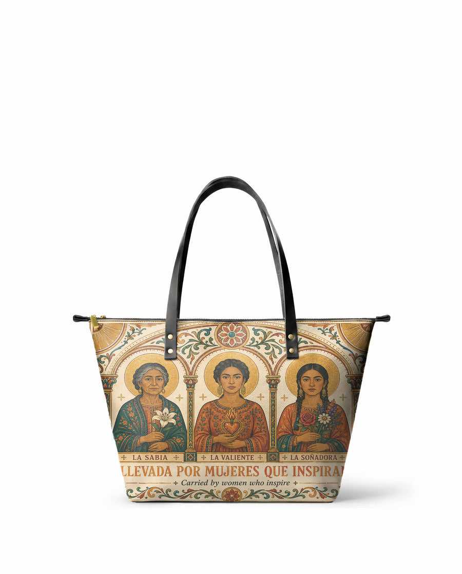 "Llevada por mujeres que inspiran" ver.1 Leather Tote Bag