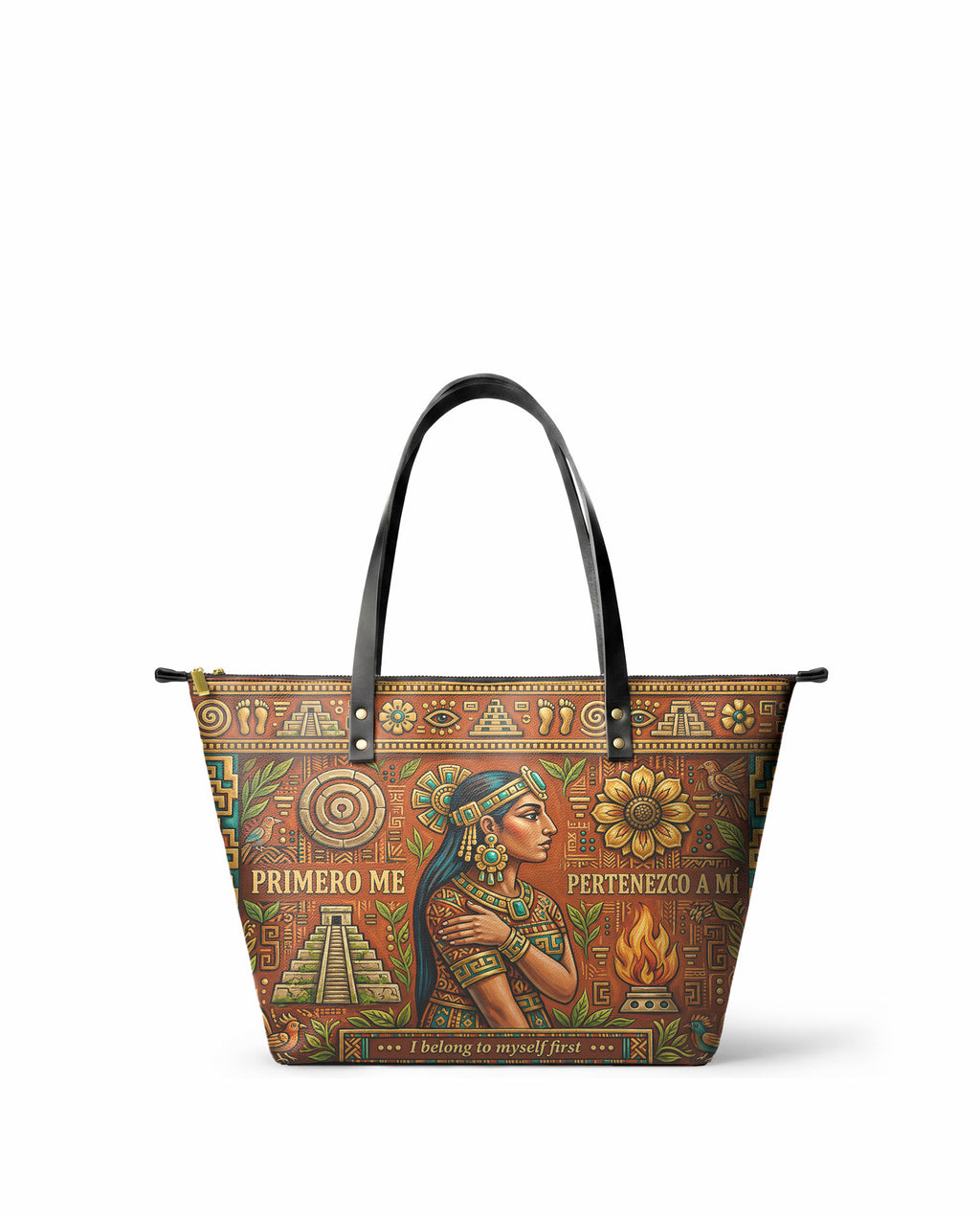 "Primero me pertenezco a mí" ver.7 Leather Tote Bag - front view | Paleta Bags
