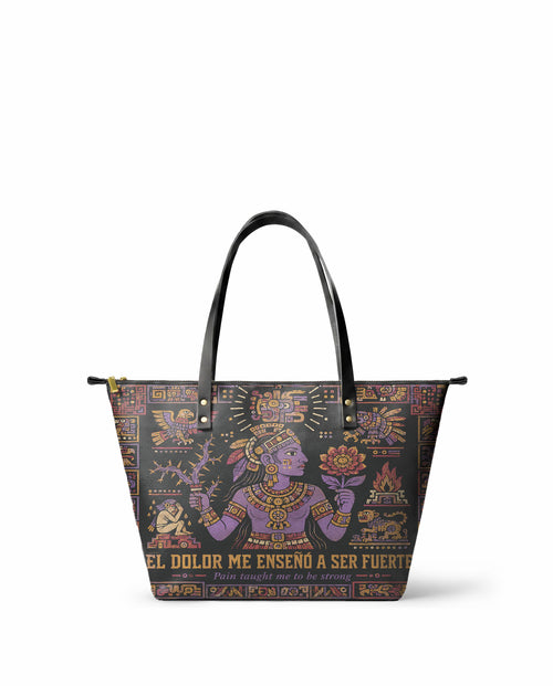 "El dolor me enseñó a ser fuerte" ver.4 Leather Tote Bag - front view | Paleta Bags