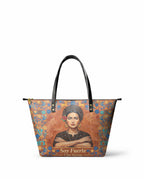 "Soy Fuerte" ver.5 Leather Tote Bag - front view | Paleta Bags