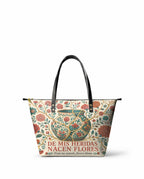 "De mis heridas nacen flores" ver.2 Leather Tote Bag - front view | Paleta Bags