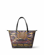 "Nací para brillar" ver.1 Leather Tote Bag - front view | Paleta Bags