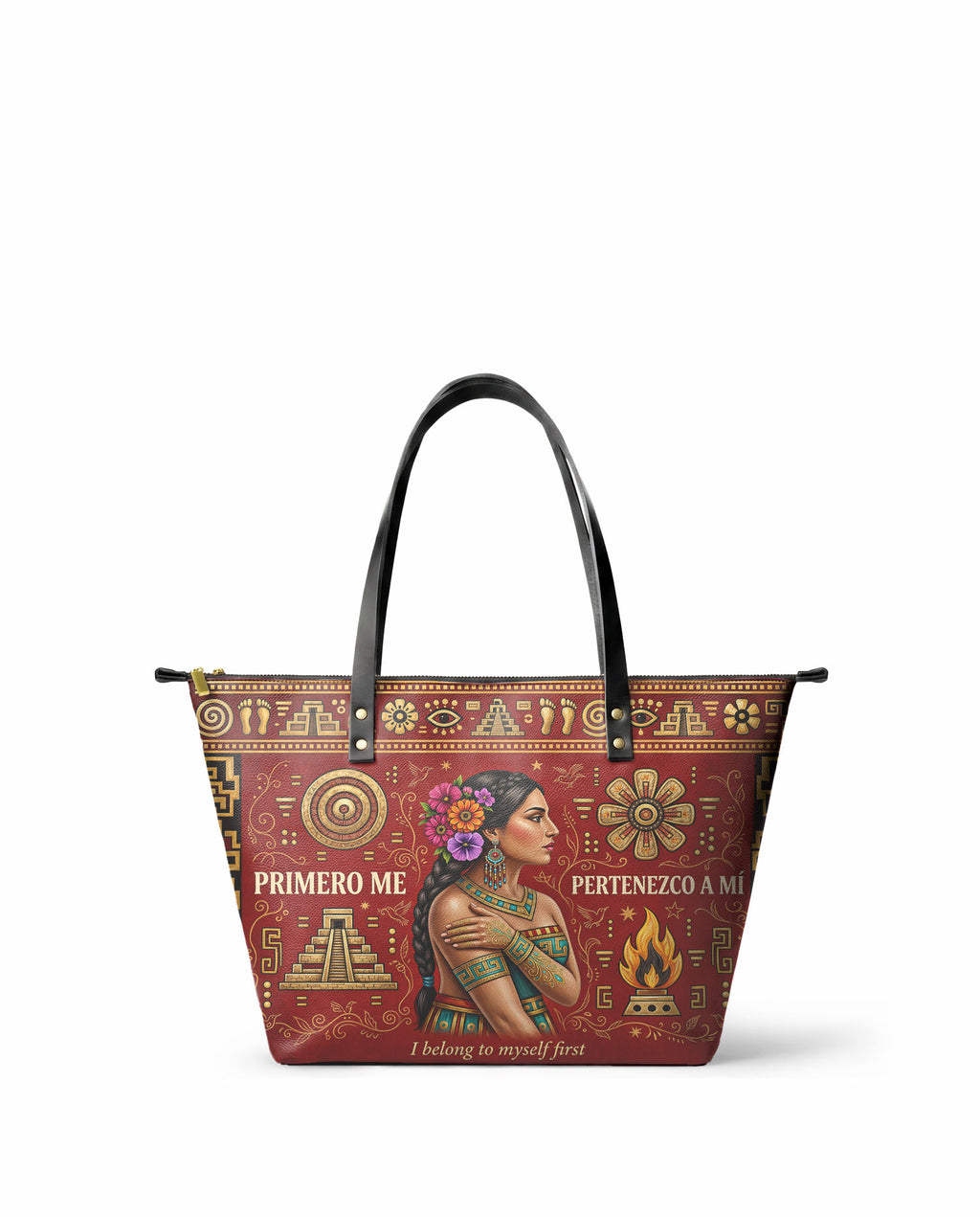 "Primero me pertenezco a mí" ver.8 Leather Tote Bag - front view | Paleta Bags
