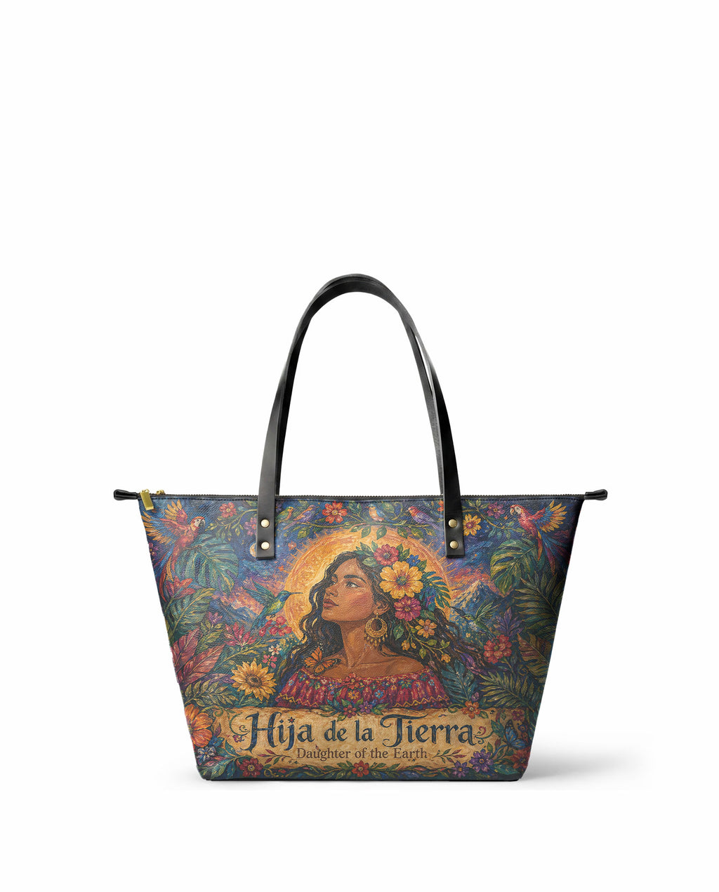 "Soy hija de la tierra" ver.4 Leather Tote Bag - front view | Paleta Bags