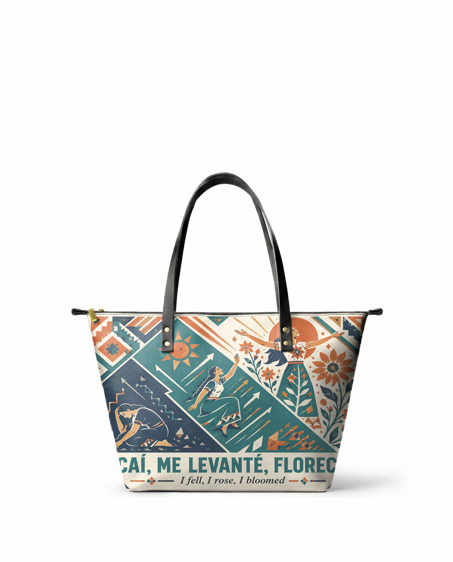 "Caí, me levanté, florecí" ver.3 Leather Tote Bag