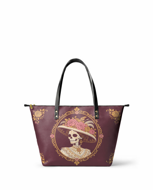 "CALAVERA" Leather Tote Bag - front view | Paleta Bags
