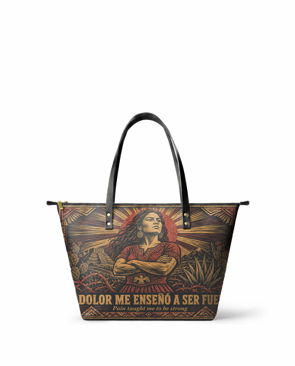 "El dolor me enseñó a ser fuerte" ver.2 Leather Tote Bag - front view | Paleta Bags