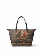"El dolor me enseñó a ser fuerte" ver.2 Leather Tote Bag - front view | Paleta Bags