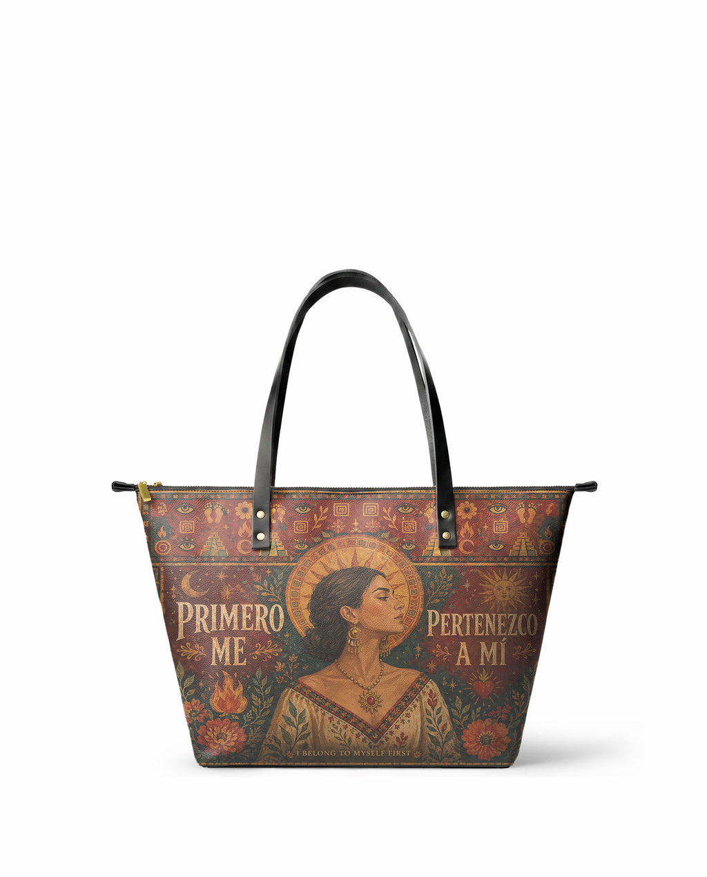 "Primero me pertenezco a mí" ver.1 Leather Tote Bag - front view | Paleta Bags