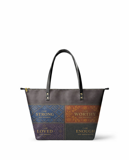 "BILINGÜE" ver.1 Leather Tote Bag - front view | Paleta Bags